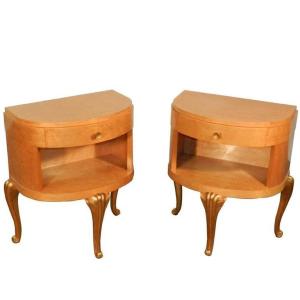 Maison Jansen, Pair Of Art Deco Bedside Tables In Itronier And Gilded Wood Circa 1940 