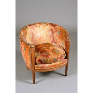 Art Deco Barrel Chair In Molded Wood Circa 1930