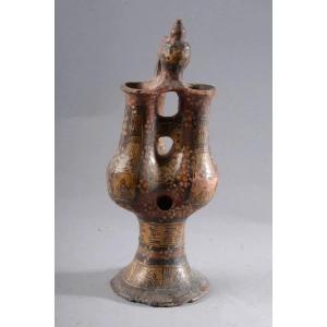 Kabilye Lamp In Glazed Terracotta, Work From The Maghreb 19th Century