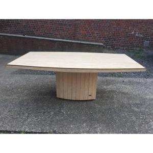 Jean Charles, Grande Table En Travertin Et Laiton Vers 1970/1980 