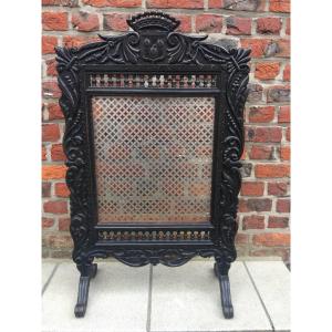 Breton Style Oak Fire Screen, Coat Of Arms, 19th Century