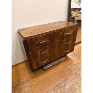 Elegant Art Deco Period Chest Of Drawers, Rosewood And Nickel-plated Bronze Circa 1930