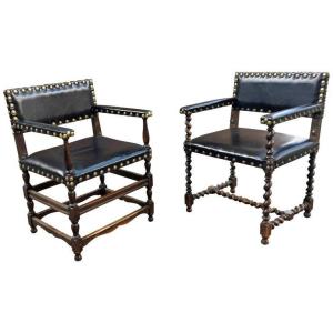 Pair Of Antique Louis XIII Armchairs 