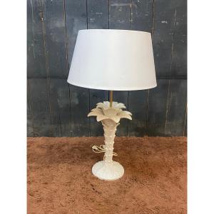 In The Style Of Tommaso Barbi. Palm Tree Shaped Ceramic Table Lamp Circa 1970