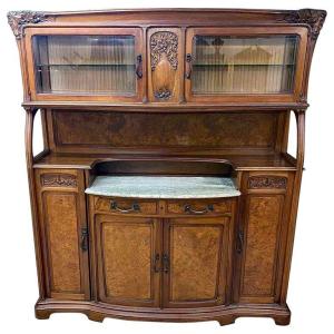 Gauthier-poinsignon & Cie, Large Art Nouveau Buffet In Mahogany And Elm Burl Circa 1900