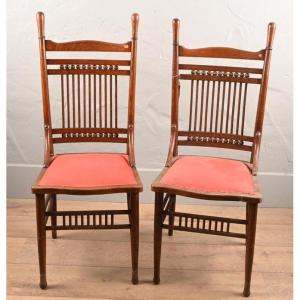 Pair Of Large Oak Chairs, Thonet Type, Austria, 19th Century 