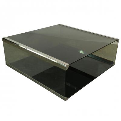 Pierangelo Gallotti. Lounge Table In Chrome Metal And Green Smoke Glass, Circa 1970