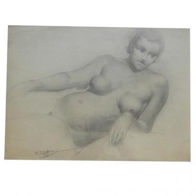 Marcel Delmotte (1901-1984) "nude Couché", Drawing Signed M. Delmotte And Dated 1937