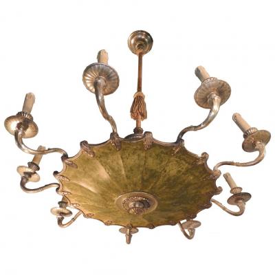 Work Art Deco Swedish? , Elegant Chandelier In Silver Bronze And Metal Lacquer Around 1920/1930