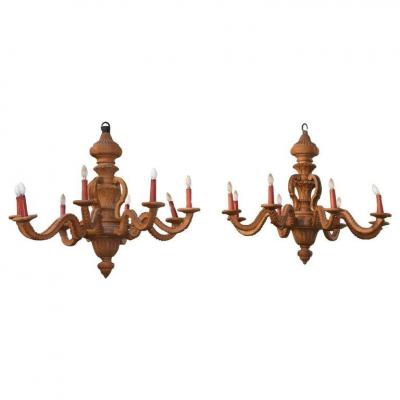 Pair Of Large Chandeliers Wood 8 Lights Circa 1920/1930