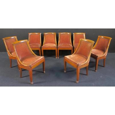 Suite Of 8 Chairs Style Restoration In Cherry, Feet Sheaths With Claws