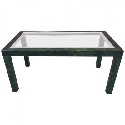 Aldo Tura, Lacquered And Varnished Parchment Table, Circa 1970 Glass Top