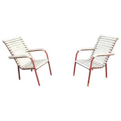 Pair Of Art Deco Armchairs (from A Living Room) Attributed To Pierre Dariel Or Robert Mallet Stevens