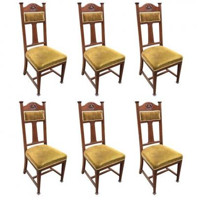 Six High Back Mahogany Chairs Art Nouveau Circa 1900