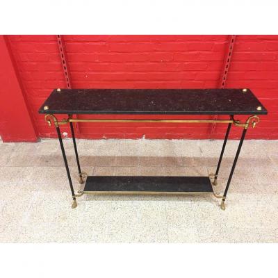 Maison Jansen ,elégante Console  En Bronze,laiton Et Marbre Noir  Circa 1950