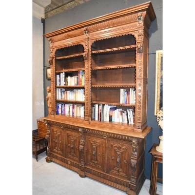 Renaissance Style Library In Carved Oak (ht 280 X 220 X 60cm)