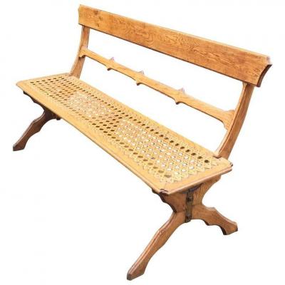 Bench Art Nouveau Period In Oak And Large Original Caning Around 1900