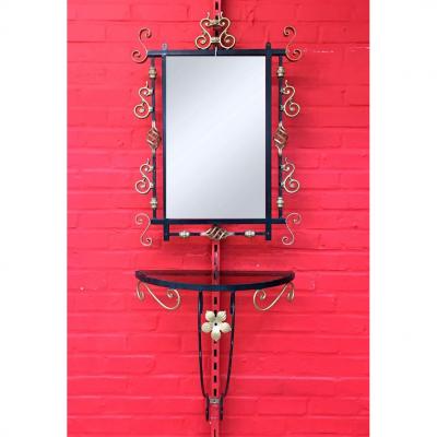 Wall Console And Its Neo Baroque Style Mirror Circa 1950/1960