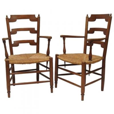 Pair Of Neo Rustic Armchairs In Cherry Circa 1950