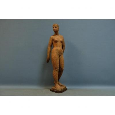 Standing Nude ”, Important Terracotta Sculpture, Monogrammed Pm For Perugini Mario