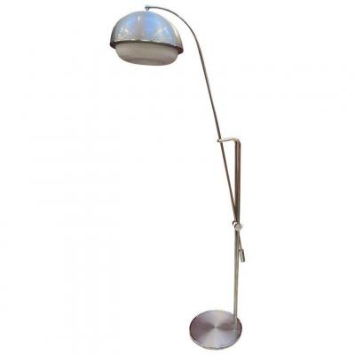 Large Vintage Lamp With Variable Height, In Chromed Metal, Alu And Perpex Circa 1970