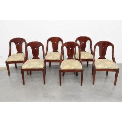 Suite Of 6 Gondola Chairs In Mahogany Louis Philippe Style, Circa 1930/1950