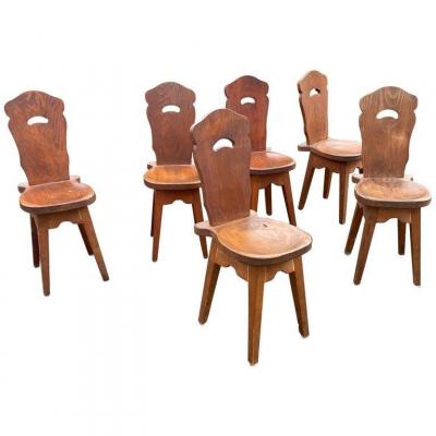 6 Chaises Brutalistes Ou De Montagne , En Pin Circa 1950/1960