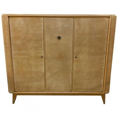 André Beaudoin, Elegant Art Deco Cabinet In Sycamore And Bronze Veneer, Circa 1930/1940