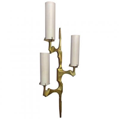 Arlus, Large Wall Lamp In Bronze And Opaline Glass, Syle Felix Agostini, Circa 1970