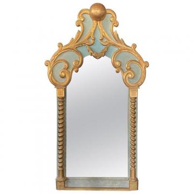 Original Grand Miroir Baroque  En Bois Laqué Et Doré Début XXeme