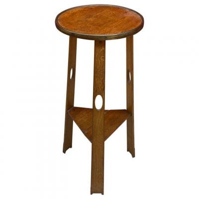 Art And Craft Stool, In Oak And Brass, Circa 1900