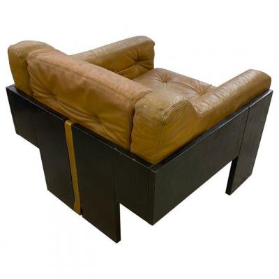 Armchair In Lacquered Wood And Leather, Italian Design Circa 1960/1970, Style Claudio Salocchi P