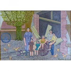  André Salaün ( 1921-2005 )  Famille Salaün  Huile Sur Toile Circa 1970