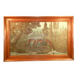 Gueret, Very Large Art Deco Period Painting, Mixed Technique, Signed Gueret Circa 1930