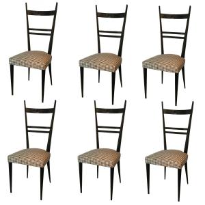 Travail Francais Suite De 6 Chaises A Hauts Dossiers, Style Ponti ,  Edition Roset 1959  