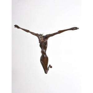 Vincent Gonzalez (1928-2019) Crucifixion., Chêne Sculpté Circa 1950/1960