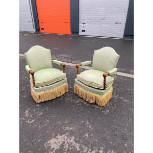 Pair Of Napoleon 3 Rustic Style Armchairs Circa 1930