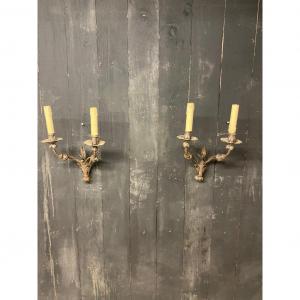 2 Neo Classic Wrought Iron Sconces, Circa 1940