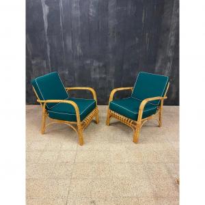 4 Vintage Bamboo Armchairs Circa 1970/1980, 2 Sets Of Cushions