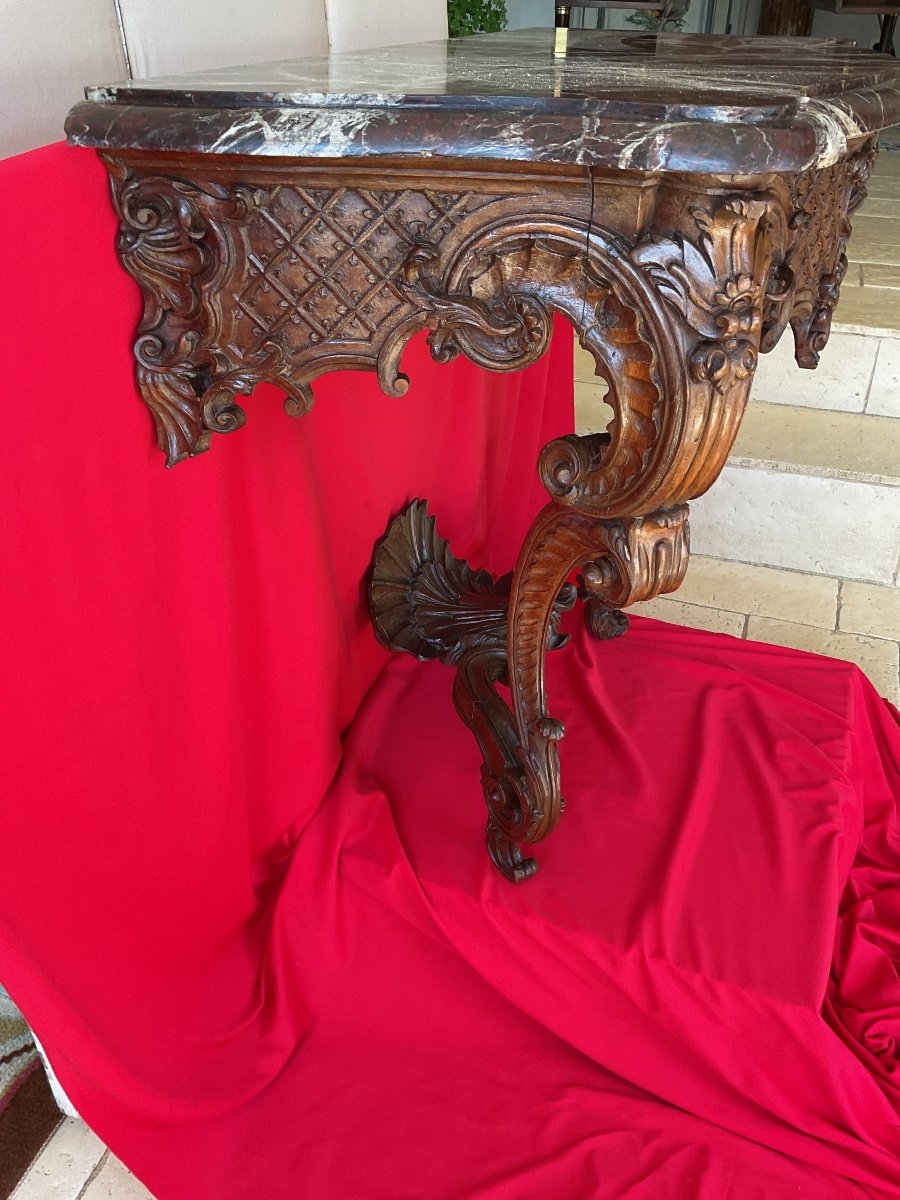 Console D’epoque Louis XV En Bois Naturel Plateau Marbre -photo-4