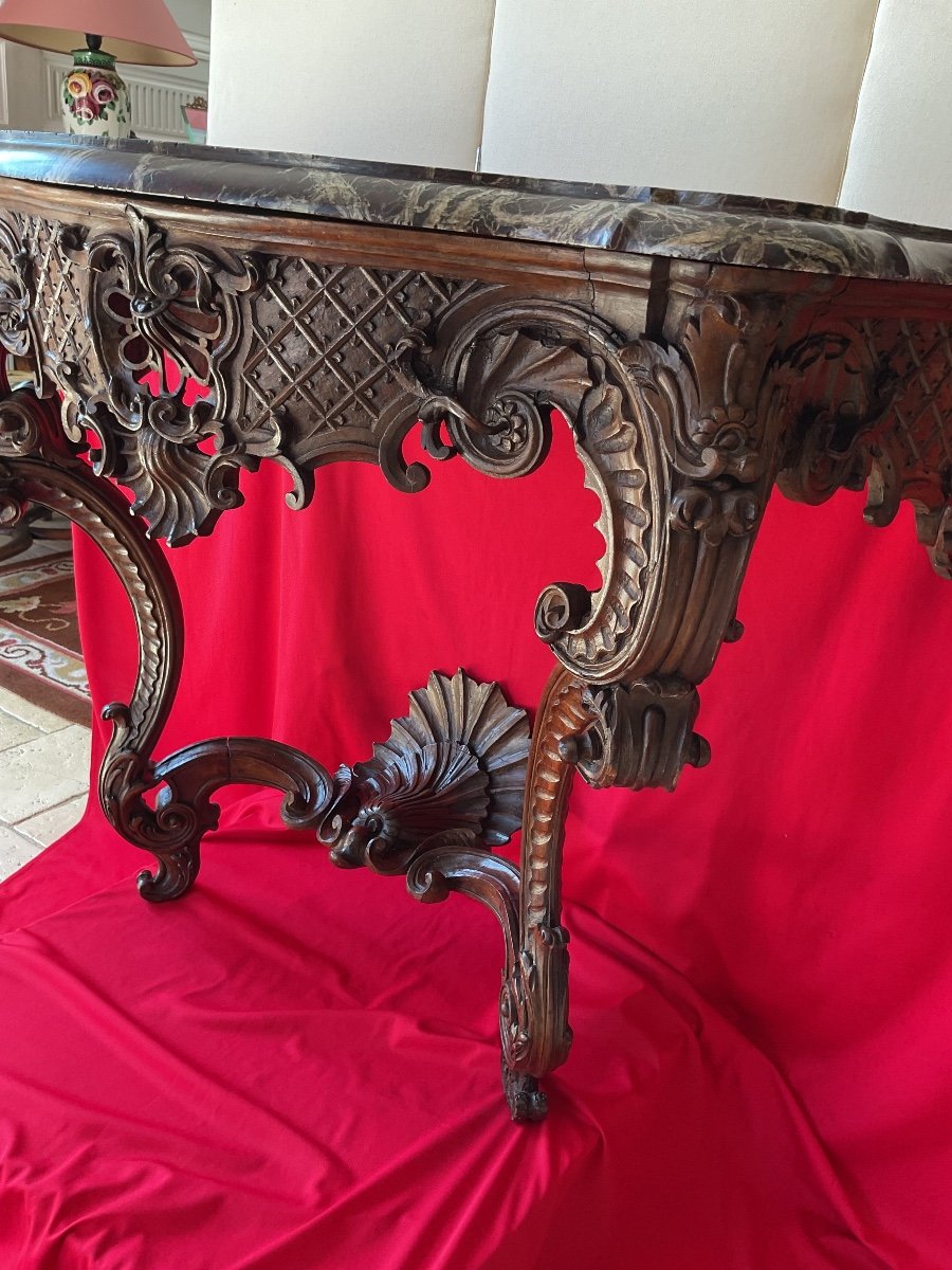 Console D’epoque Louis XV En Bois Naturel Plateau Marbre -photo-4