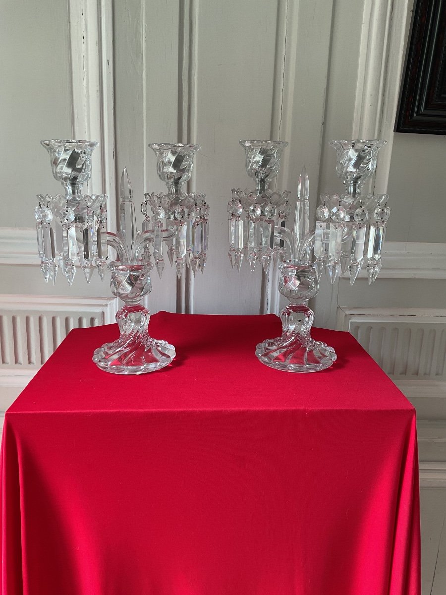 Pair Of Girandoles With 2 Arms Of Lights From Maison Baccarat-photo-2