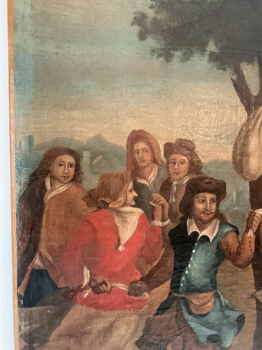 Grande Huile Sur Toile : école Flamande Du XIXe Siècle : « scène De Danse De Village »-photo-2