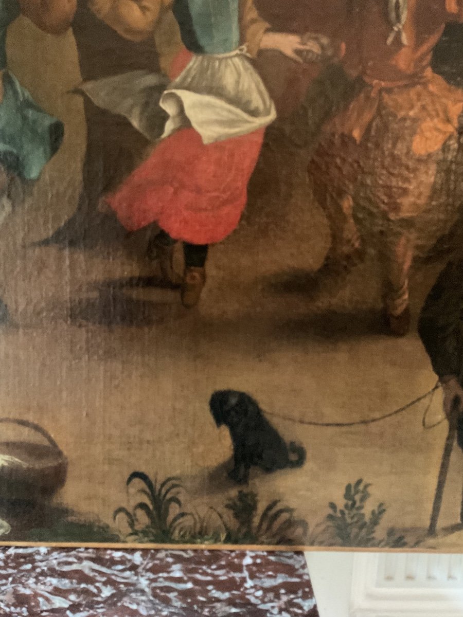 Grande Huile Sur Toile : école Flamande Du XIXe Siècle : « scène De Danse De Village »-photo-1