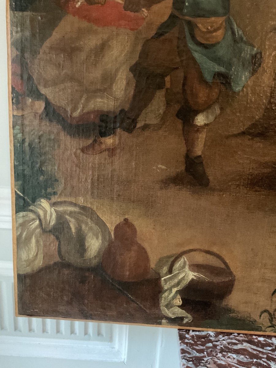 Grande Huile Sur Toile : école Flamande Du XIXe Siècle : « scène De Danse De Village »-photo-4