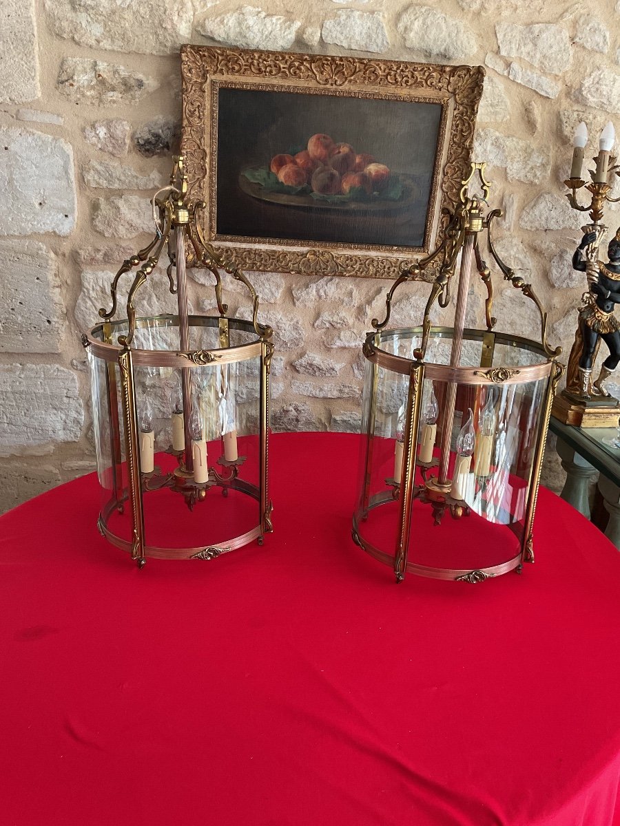 Pair Of Important Gilt Bronze And Brass Hall Lanterns -photo-2