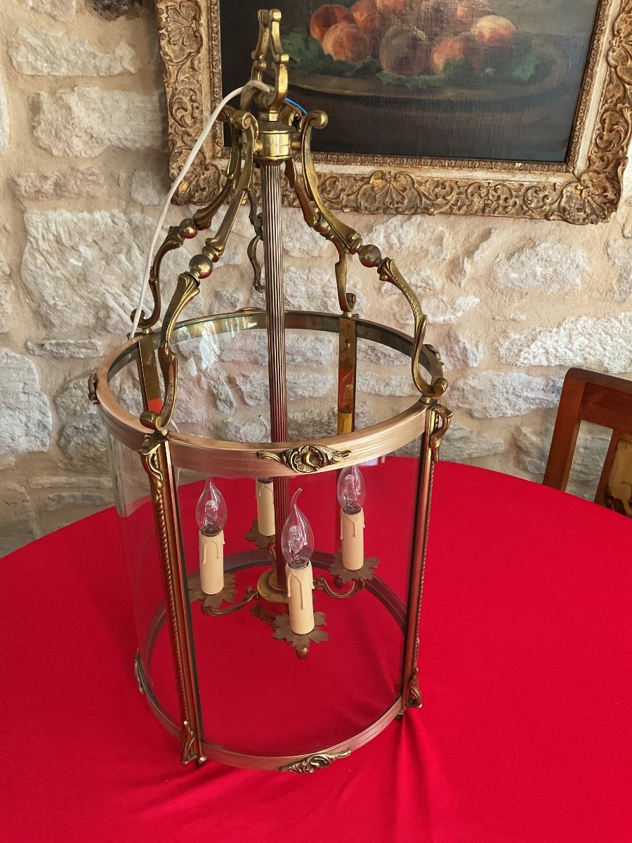 Pair Of Important Gilt Bronze And Brass Hall Lanterns -photo-1