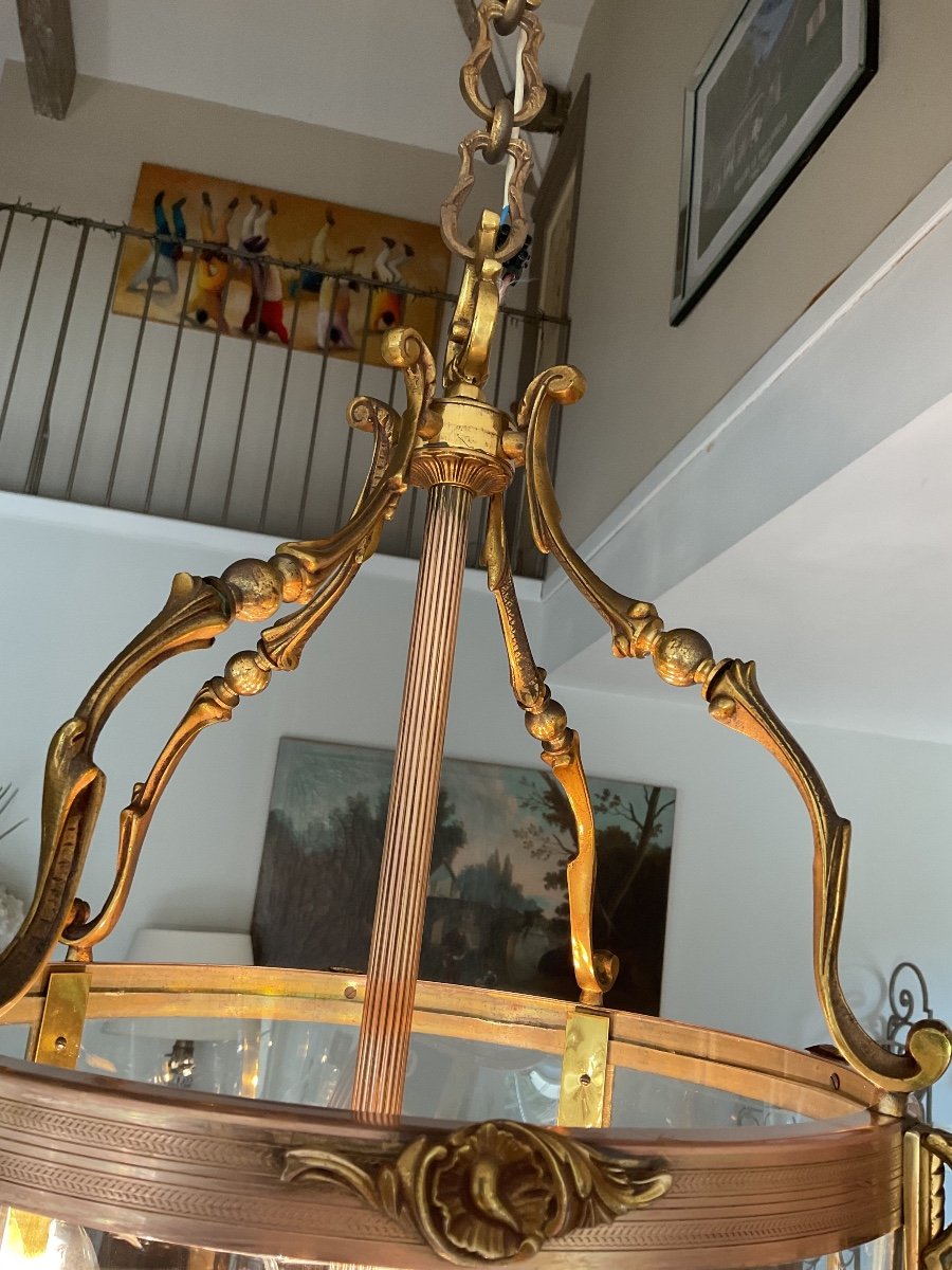 Pair Of Important Gilt Bronze And Brass Hall Lanterns -photo-2