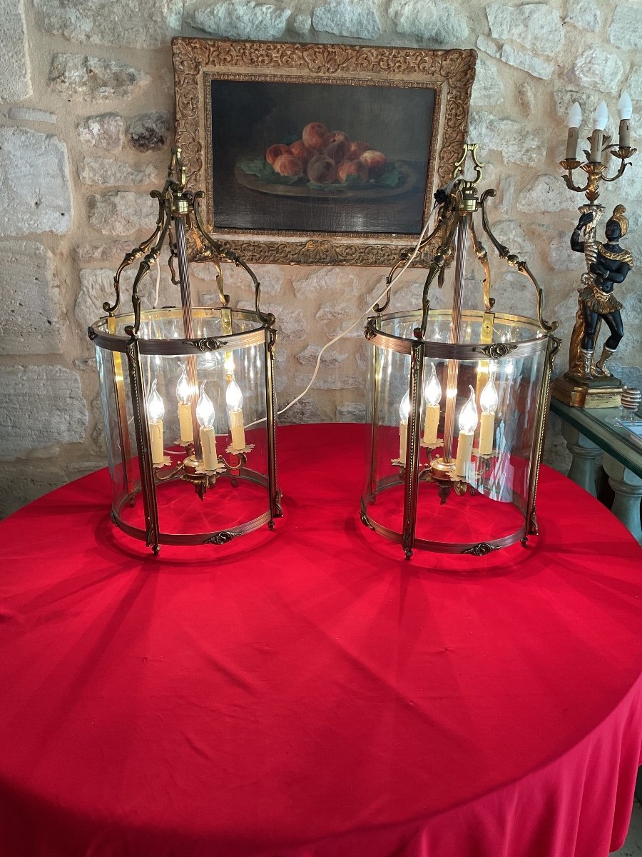 Pair Of Important Gilt Bronze And Brass Hall Lanterns -photo-8