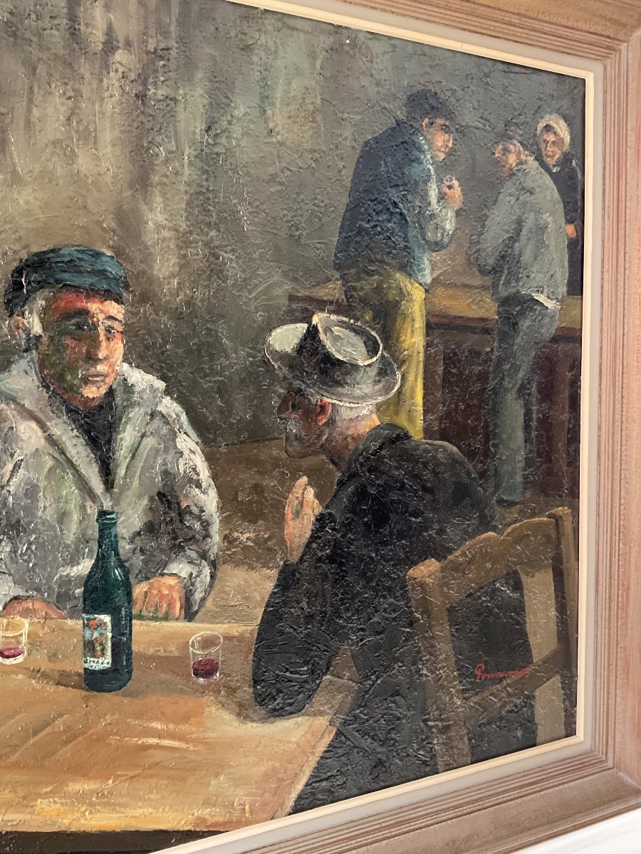 Large Oil On Canvas: “the Wine Drinkers” By Guy Pennamen -photo-2